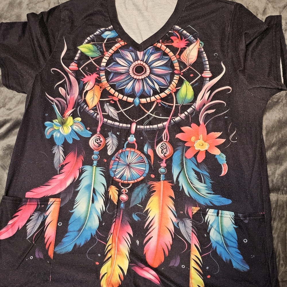 Colorful Dreamcatcher Graphic Scrub Top